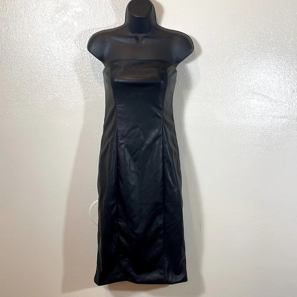 7 For All Mankind Black Vegan Leather Strapless Dress size small